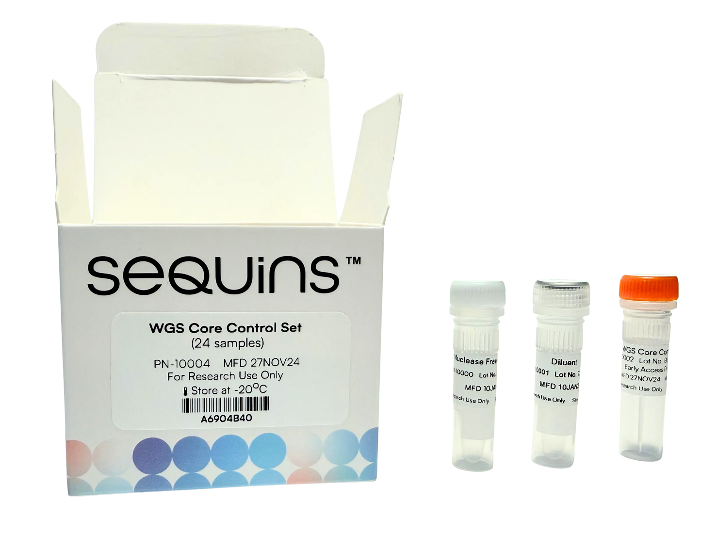 Sequins WGS Core Control Set packaging with vials on a white background